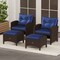 2 Pieces Patio PE Wicker Ottomans with Removable Cushions and Metal Frame